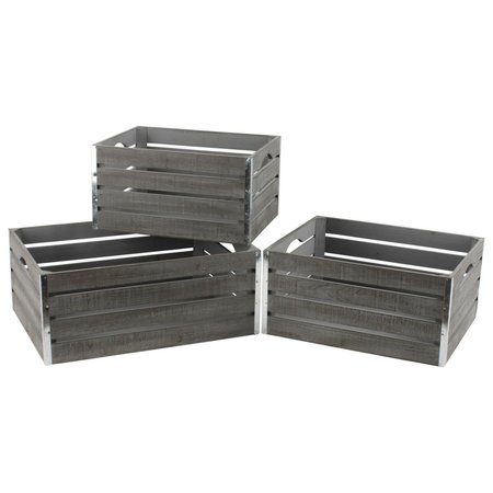 WALD IMPORTS Wald Imports 8112-S3 Gray-wash Wood Crates; Set of 3 - Large 8112/S3